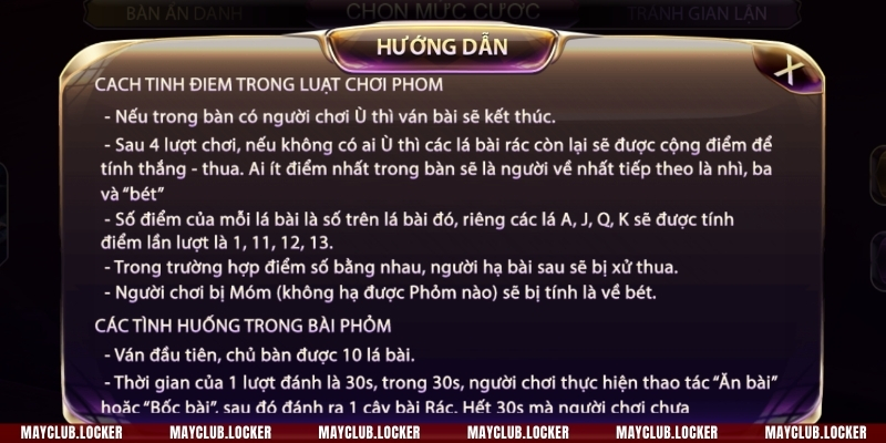 Mỗi ván cần ít nhất 2 người chơi và mỗi người chơi được chia 9 lá bài