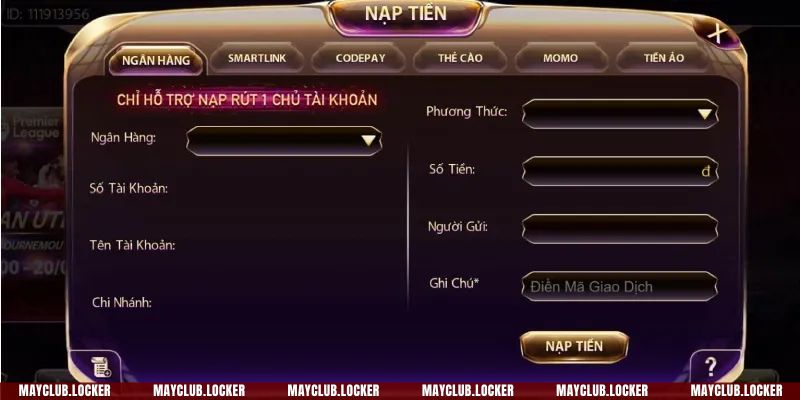 Nạp tiền Mayclub qua ngân hàng