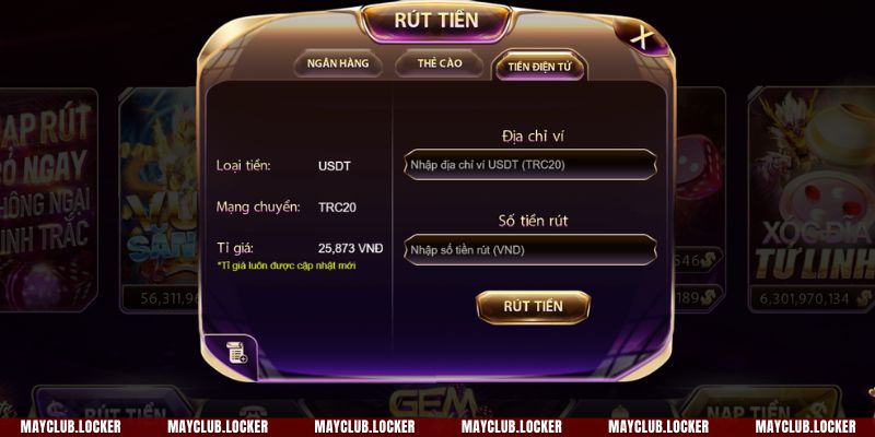 Phương thức rút tiền Mayclub qua thẻ ngân hàng